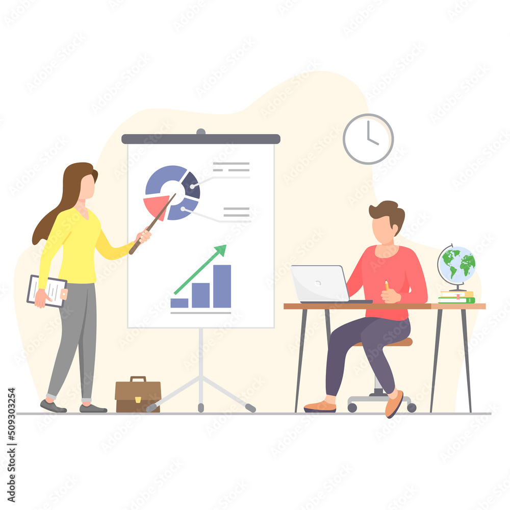 School students sitting at desk in classroom. Vector illustration education, teacher job concept School students sitting at desk in classroom. Vector illustration education, teacher job concept