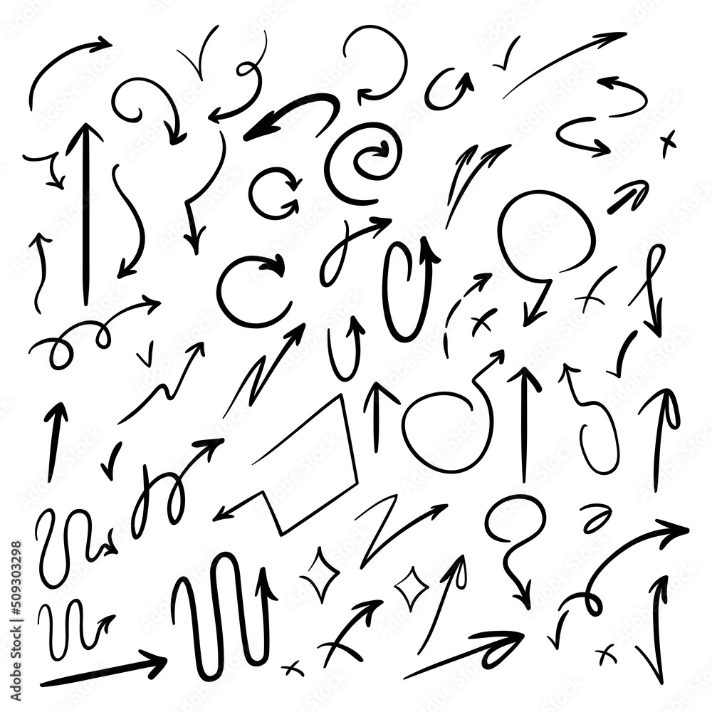 Hand drawn pointer arrows vector set. Hand drawn pointer arrows vector set.