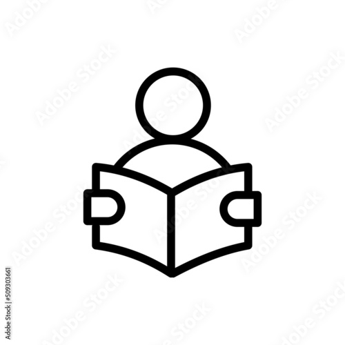 Reading book icon vector template. Reader vector icon in linear, outline icon isolated on white background