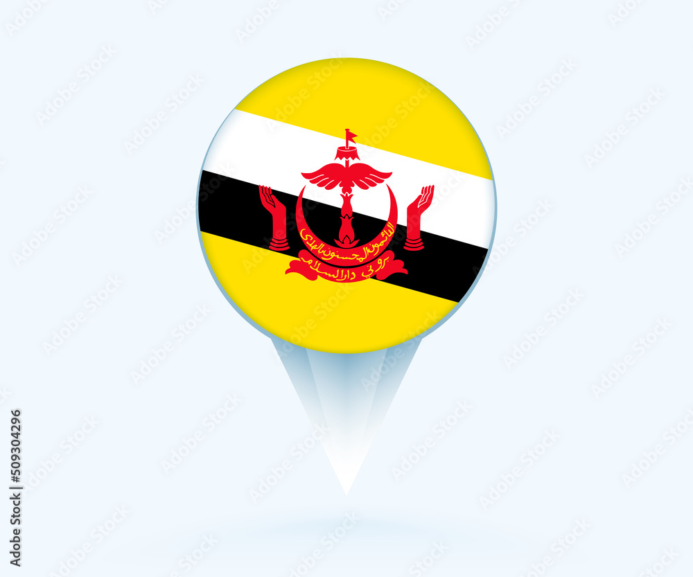 Fototapeta premium Map pointer with flag of Brunei.