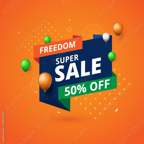 Independence Day Big Sale Banner Design Template with 50% Discount Tag	
