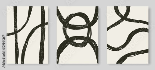 Mid Century Modern Wall Art Set with Abstract Textures and Shapes. Minimalist Trendy Contemporary Design Perfect for Wall Art, Prints, Social Media, Posters, Invitations, Branding Design. Abstract Vec