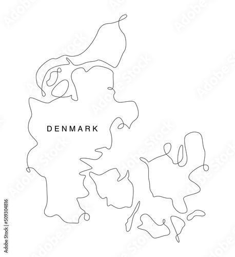 Line art Denmark map. continuous line europe map. vector illustration. single outline.
