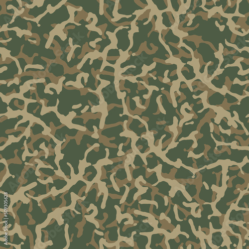 Fiber seamless camo texture. Weave pattern thread. Turing camouflage textile. Turing reaction. Organic green khaki background. Vector wallpaper urban camouflage textile