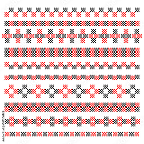 Traditional Ukrainian knitted embroidery art, ethnic border ornament vyshyvanka