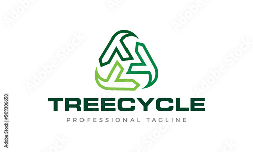 Letter T Tricycle Logo Design vector icon symbol illustration. Recycling icon with letter t tricycle and green tree color for industry ecology perfect for your businesses and services. Brand logo.