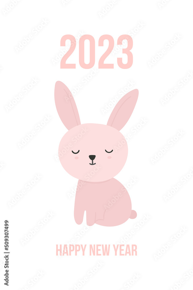 Fototapeta premium Happy New Year 2023 Greeting Card Poster Banner with rabbit