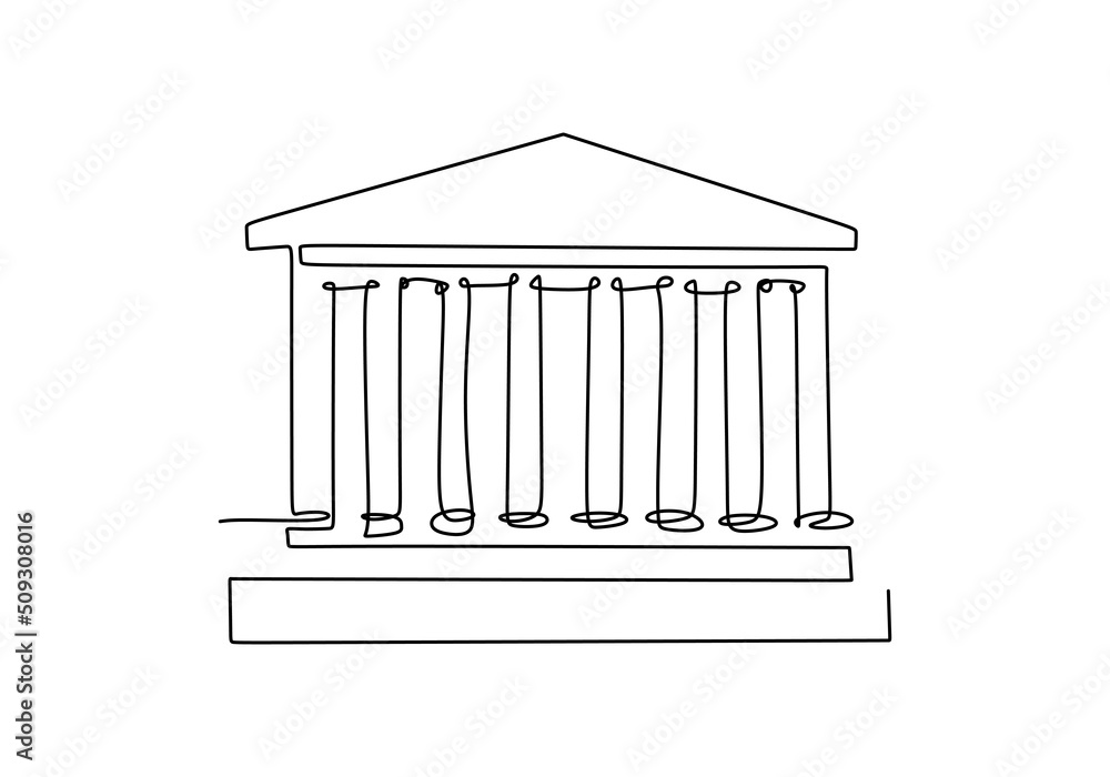One continuous single line of museum palace isolated on white background. One continuous single line of museum palace isolated on white background.