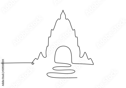 One continuous single line of temple isolated on white background.