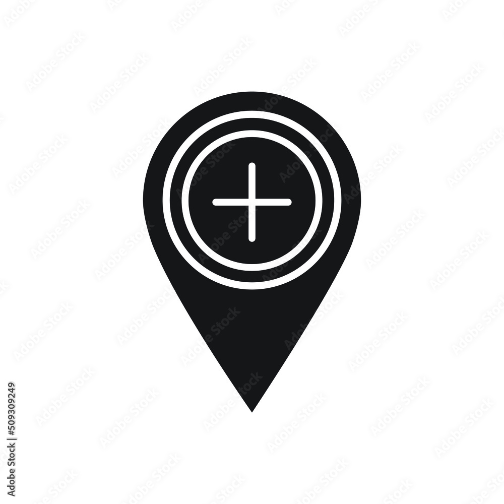 Map pin add plus icon design. vector illustration Map pin add plus icon design. vector illustration