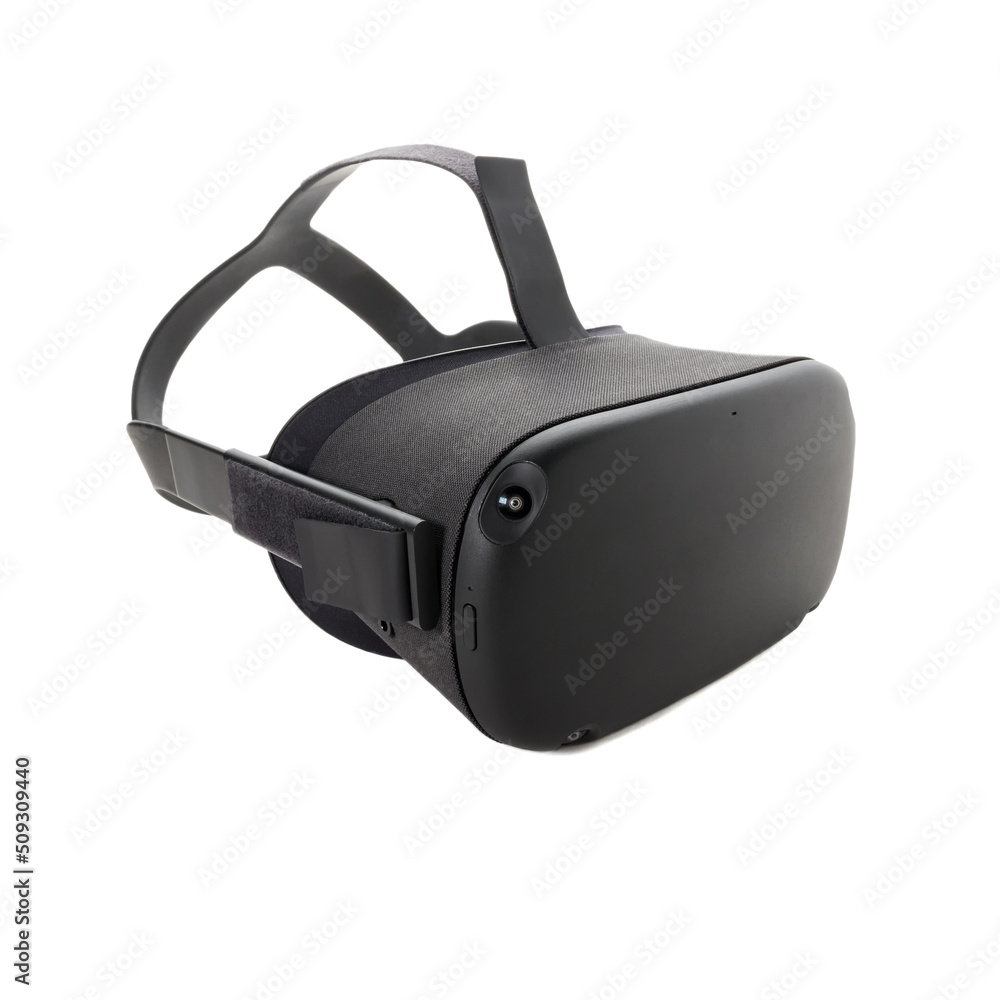 Modern VR helmet isolated on a white background. Virtual reality glasses for gaming, entertainment and learning. Modern VR helmet isolated on a white background. Virtual reality glasses for gaming, entertainment and learning.