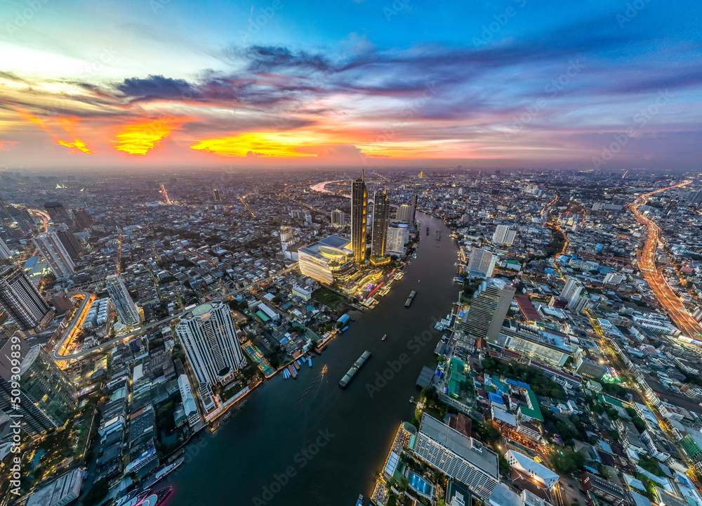 Aerial view of Icon Siam water front building in downtown Bangkok, Thailand