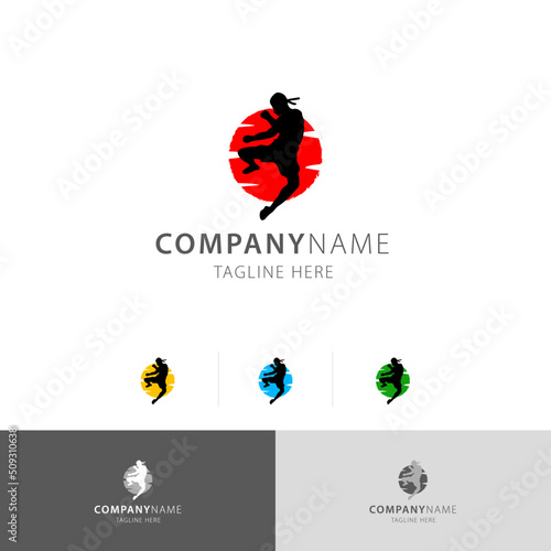 Silhouette kick boxing thai boxing logo template premium