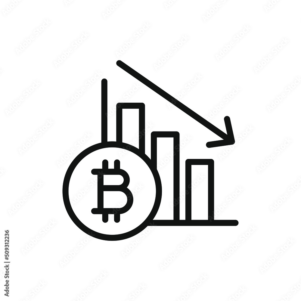 Bitcoin value crashed. Currency crisis. Financial decrease, inflation icon line style isolated on white background. Vector illustration Bitcoin value crashed. Currency crisis. Financial decrease, inflation icon line style isolated on white background. Vector illustration