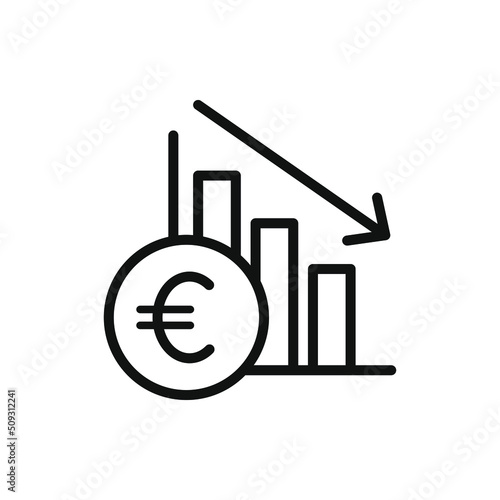 Euro value crashed. Currency crisis. Financial decrease, inflation icon line style isolated on white background. Vector illustration