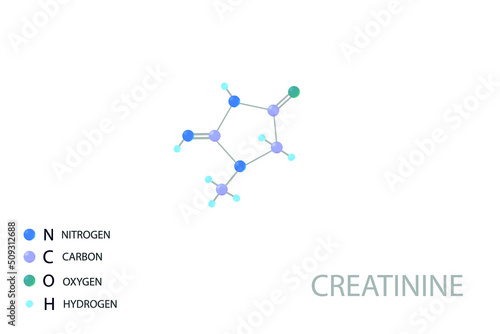 Creatinine molecular skeletal 3D chemical formula.	 photo