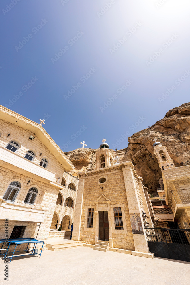 Convent of Saint Thecla in Maaloula. Maaloula is one of the last remaining places where language of Bible, Aramaic, is still spoken.