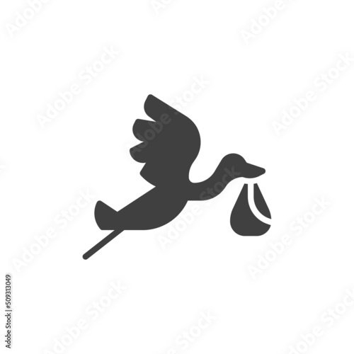 Stork and baby vector icon