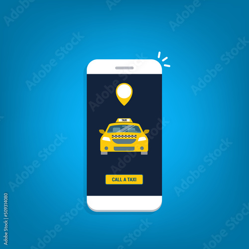 Taxi online service on mobile application with yellow taxicab and location. Get a taxi. Concept for order taxi service.	