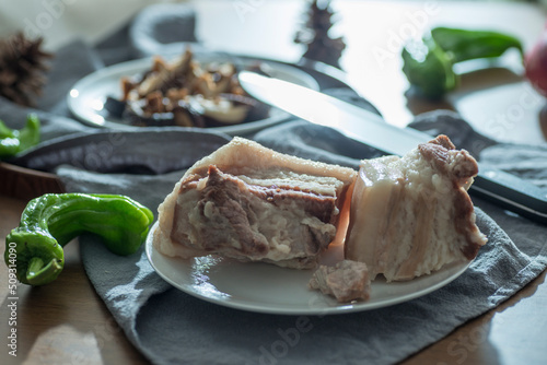 Sichuan style stew pork whitewater pork and vegetables raw materials
