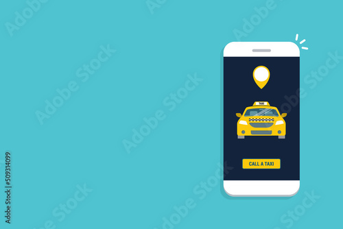 Taxi online service on mobile application with yellow taxicab and location. Get a taxi. Concept for order taxi service.	