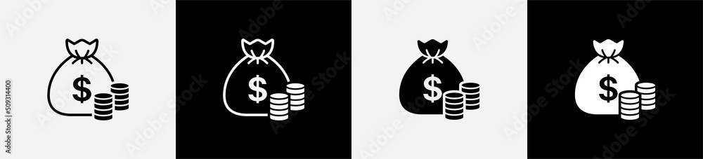 Money bag icon. Dollar money coin symbol. Money bag on which dollar sign, vector illustration Money bag icon. Dollar money coin symbol. Money bag on which dollar sign, vector illustration