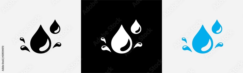 Blue water drops icon. water or oil drop symbol. water drop and splash sign. splash water drop, vector illustration