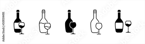 Wine icon. Wine bottle with wine glass symbol, Alcohol sign, vector illustration