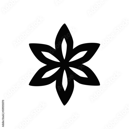 Star anise icon in black flat glyph, filled style isolated on white background