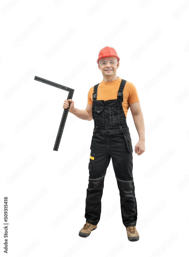 worker handyman repairman or builder with construction angular ruler worker handyman repairman or builder with construction angular ruler