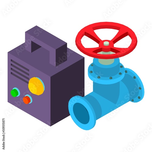 Metalworking tool icon isometric vector. Inverter welding machine and gas pipe. Industrial equipment, repair and construction work