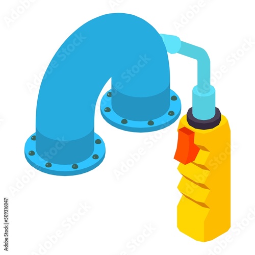 Metalworking equipment icon isometric vector. Auto welding torch and curved pipe. Professional equipment, repair and construction work photo