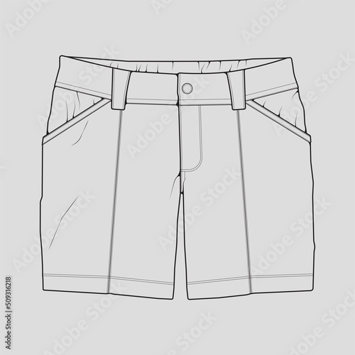 short pants outline drawing vector, short pants in a sketch style, trainers template outline, vector Illustration.
