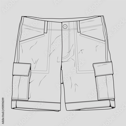 short pants outline drawing vector, short pants in a sketch style, trainers template outline, vector Illustration.
