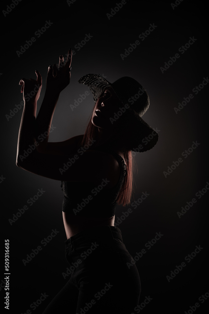 Posing with her hands, silhouette Posing with her hands, silhouette