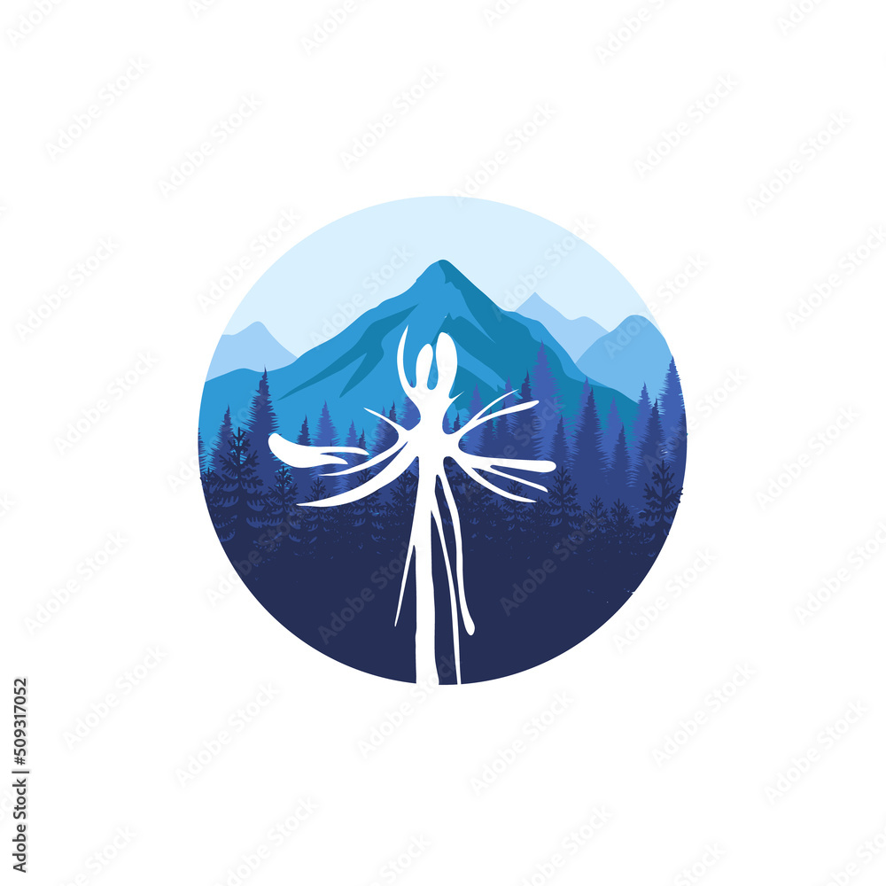 forest and mountain landscape logo with abstract symbols forest and mountain landscape logo with abstract symbols