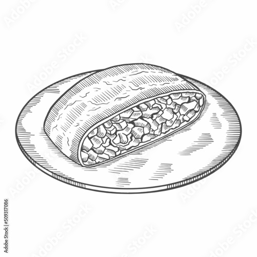 apfelstrudel german or germany cuisine traditional food isolated doodle hand drawn sketch with outline style