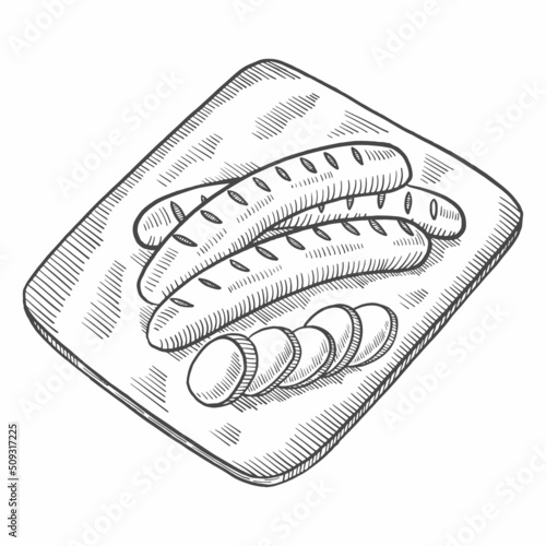 sausage german or germany cuisine traditional food isolated doodle hand drawn sketch with outline style