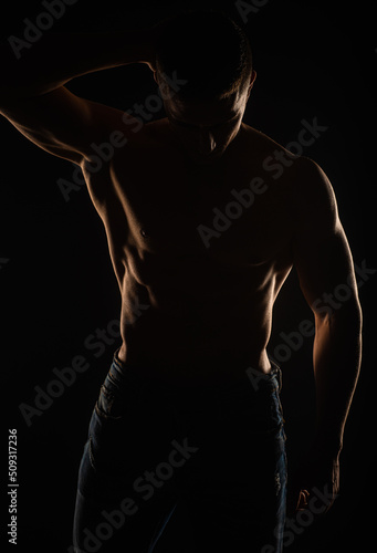 Portrait of topless guy, silhouette