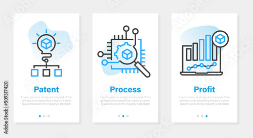 Vector banners with patent icons and texts