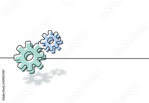 Continuous line drawing. Gears minimalist on white background. Vector illustration