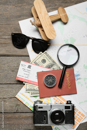 Guide's belongings with cit...
