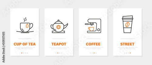 Collection of banners with various tea and coffee theme pictures