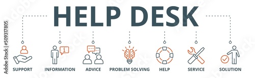 Help desk banner web icon vector illustration concept with icon of support, information, advice, problem solving, help, service and solutions