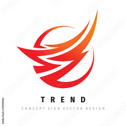 Business trend dynamic concept logo design. Fire flame creative icon. Lightning thunderbolt energy symbol. Vector illustration.