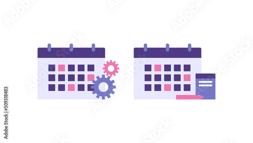 schedule management icon. scheduling. calendar settings. planning. flat cartoon illustration. concept design. symbol element © Papcut design 