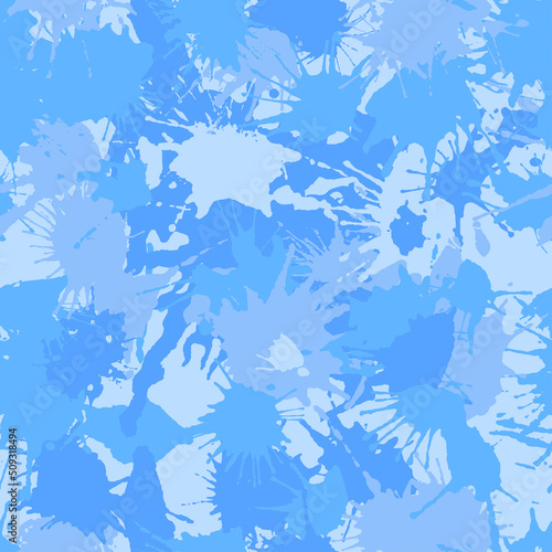 Abstract blue sky seamless chaotic pattern of paint spots. Drawing by hand. Vector texture for printing on fabric. Urban grunge background