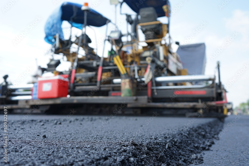 Fototapeta premium Blurred image of traffic paving work on the highway
