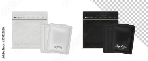 Blank coffee bag vector. Bag for coffee bean. Coffee drip package.