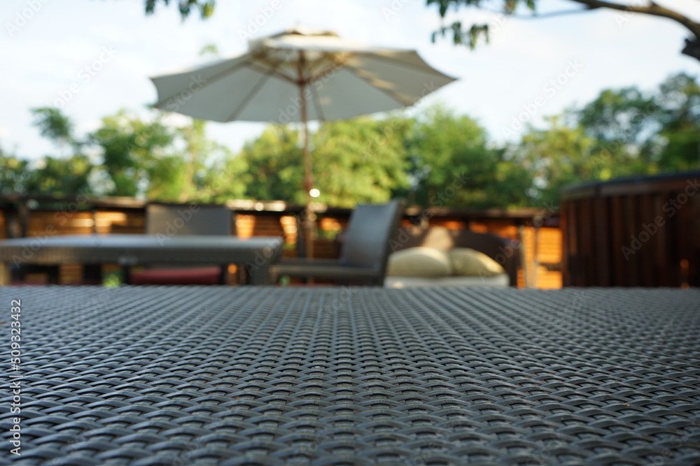 Sightseeing spots and outdoor dining tables (blurred)